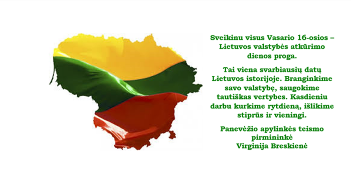 Sveikinimas Vasario16-osios – Lietuvos valstybės atkūrimo proga